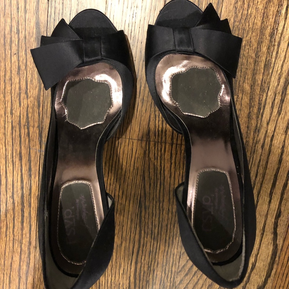 Black Satin RSVP Heels With Bow